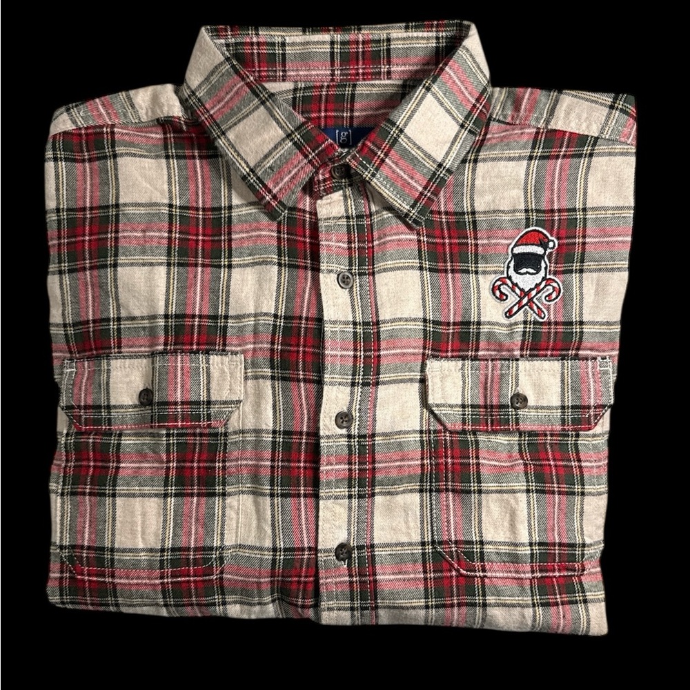 Plaid Button-Up Shirt with Embroidered Logo